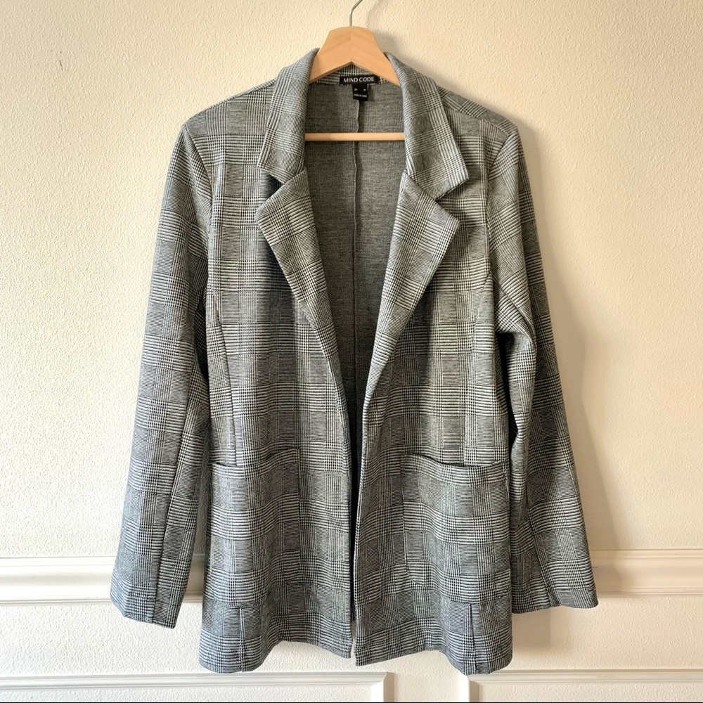 Mind Code Grey Plaid Knit Blazer- Size M